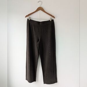 Eileen Fisher Cotton Straight Leg Pants Elastic Waist Espresso Brown Size Med